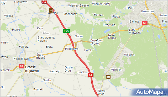mapa Potok gmina Włocławek, Potok gmina Włocławek na mapie Targeo