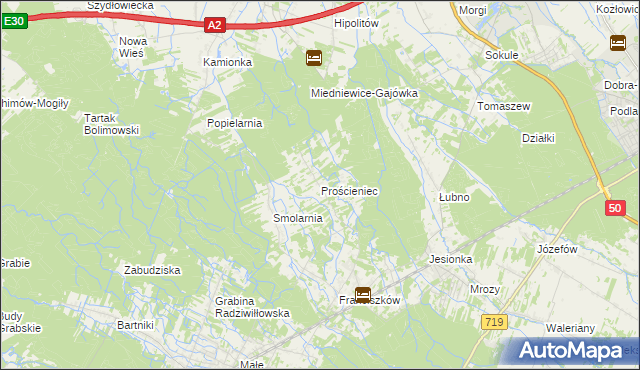 mapa Prościeniec, Prościeniec na mapie Targeo