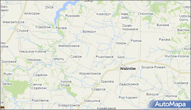 mapa Prusinowice gmina Waśniów, Prusinowice gmina Waśniów na mapie Targeo