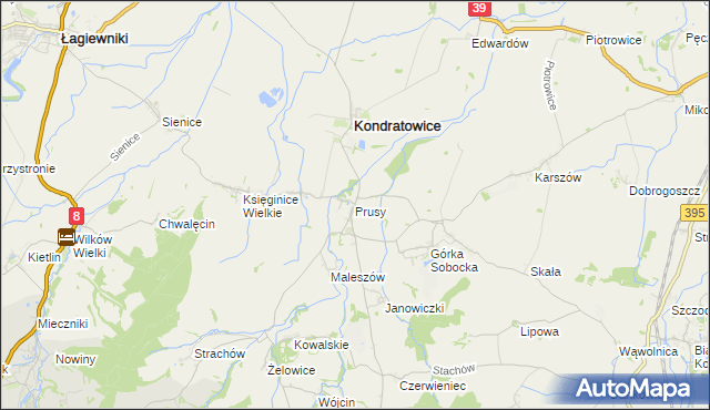 mapa Prusy gmina Kondratowice, Prusy gmina Kondratowice na mapie Targeo