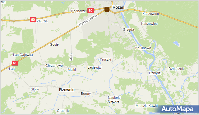 mapa Pruszki gmina Rzewnie, Pruszki gmina Rzewnie na mapie Targeo