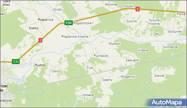 mapa Puchacze gmina Międzyrzec Podlaski, Puchacze gmina Międzyrzec Podlaski na mapie Targeo