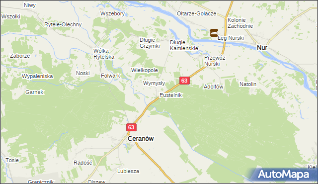 mapa Pustelnik gmina Ceranów, Pustelnik gmina Ceranów na mapie Targeo