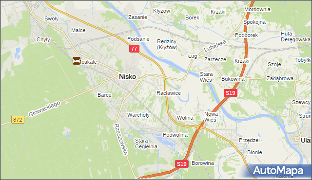 mapa Racławice gmina Nisko, Racławice gmina Nisko na mapie Targeo