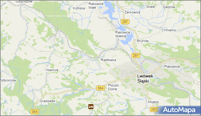 mapa Radłówka gmina Lwówek Śląski, Radłówka gmina Lwówek Śląski na mapie Targeo
