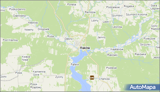 mapa Raków powiat kielecki, Raków powiat kielecki na mapie Targeo