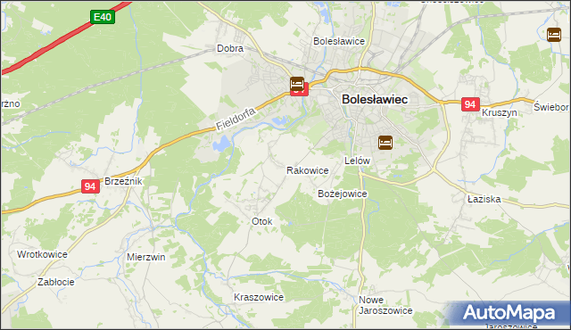 mapa Rakowice gmina Bolesławiec, Rakowice gmina Bolesławiec na mapie Targeo