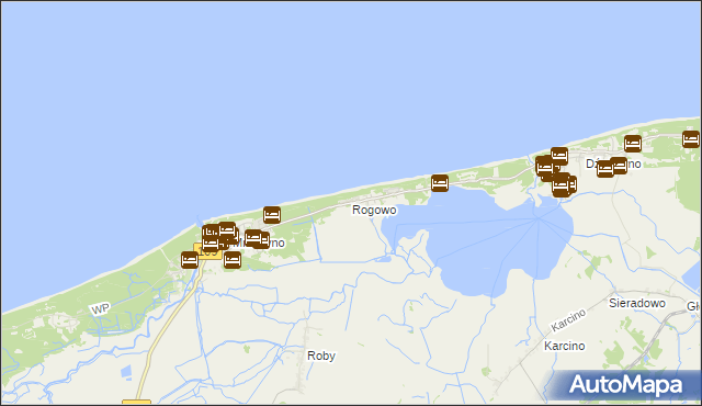 mapa Rogowo gmina Trzebiatów, Rogowo gmina Trzebiatów na mapie Targeo