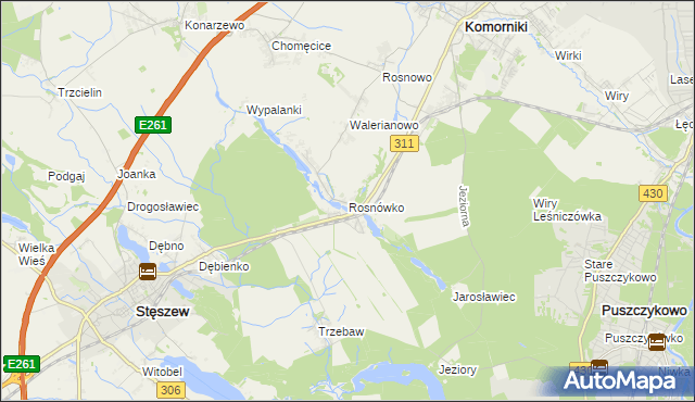 mapa Rosnówko gmina Komorniki, Rosnówko gmina Komorniki na mapie Targeo