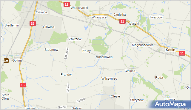 mapa Roszkówko gmina Jarocin, Roszkówko gmina Jarocin na mapie Targeo