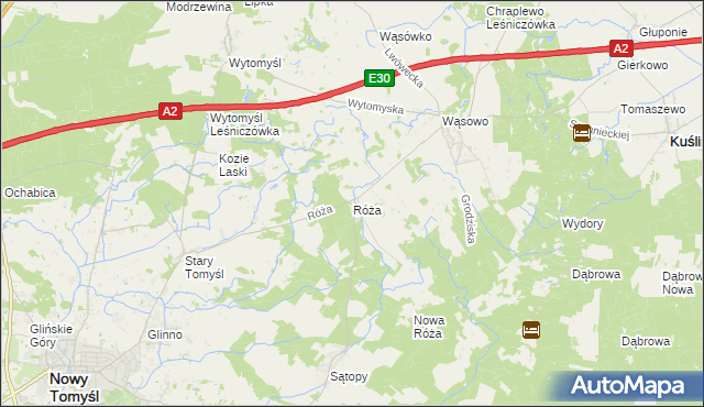 mapa Róża gmina Nowy Tomyśl, Róża gmina Nowy Tomyśl na mapie Targeo