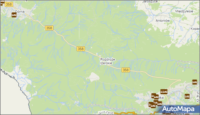 mapa Rozdroże Izerskie, Rozdroże Izerskie na mapie Targeo