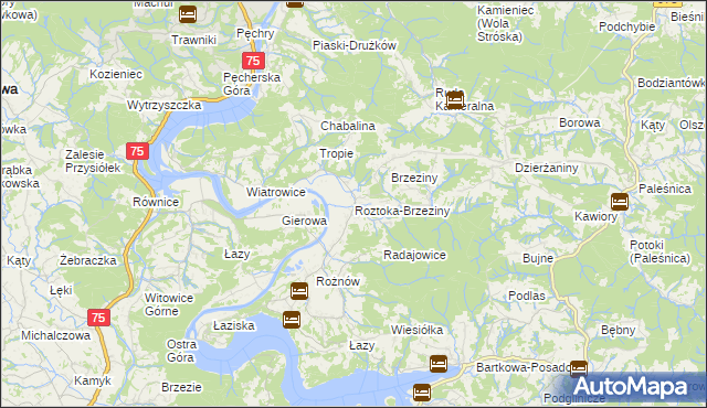 mapa Roztoka-Brzeziny, Roztoka-Brzeziny na mapie Targeo