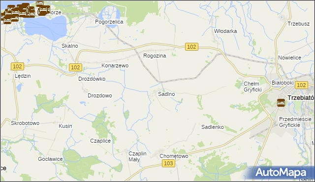 mapa Sadlno gmina Trzebiatów, Sadlno gmina Trzebiatów na mapie Targeo
