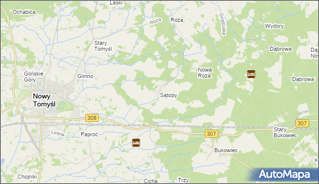 mapa Sątopy gmina Nowy Tomyśl, Sątopy gmina Nowy Tomyśl na mapie Targeo