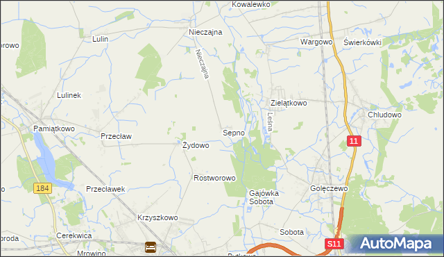 mapa Sepno gmina Oborniki, Sepno gmina Oborniki na mapie Targeo