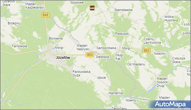 mapa Siedliska gmina Józefów, Siedliska gmina Józefów na mapie Targeo