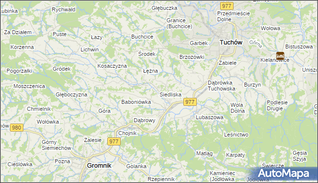 mapa Siedliska gmina Tuchów, Siedliska gmina Tuchów na mapie Targeo