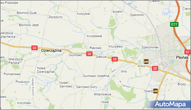 mapa Siekluki gmina Dzierzążnia, Siekluki gmina Dzierzążnia na mapie Targeo