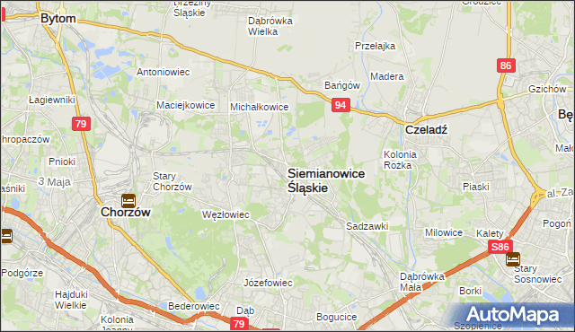 mapa Siemianowice Śląskie, Siemianowice Śląskie na mapie Targeo