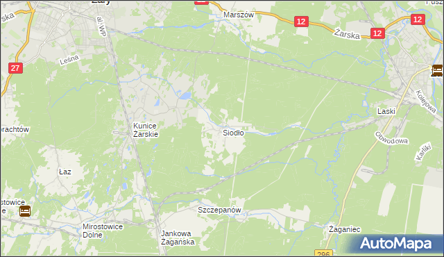 mapa Siodło gmina Żary, Siodło gmina Żary na mapie Targeo