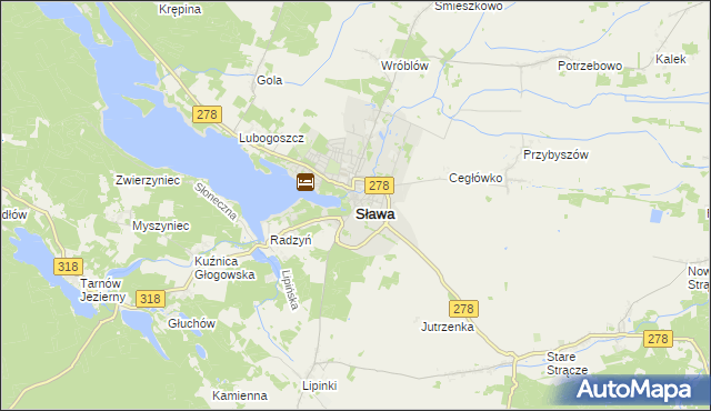 mapa Sława powiat wschowski, Sława powiat wschowski na mapie Targeo