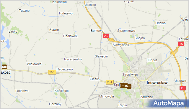 mapa Sławęcin gmina Inowrocław, Sławęcin gmina Inowrocław na mapie Targeo