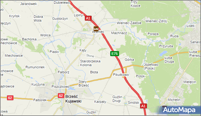 mapa Słone gmina Brześć Kujawski, Słone gmina Brześć Kujawski na mapie Targeo