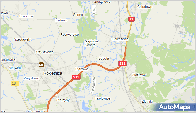 mapa Sobota gmina Rokietnica, Sobota gmina Rokietnica na mapie Targeo