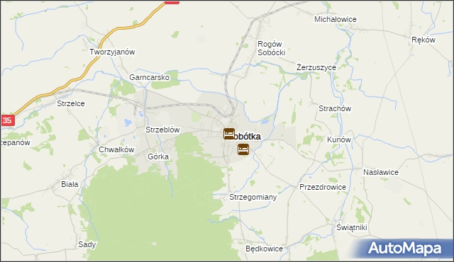 mapa Sobótka powiat wrocławski, Sobótka powiat wrocławski na mapie Targeo