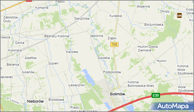 mapa Sokołów gmina Bolimów, Sokołów gmina Bolimów na mapie Targeo