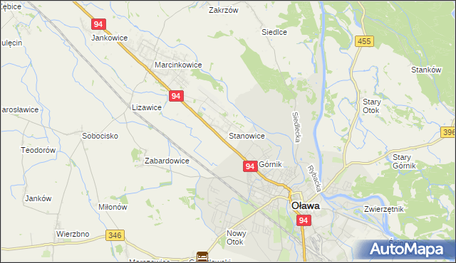 mapa Stanowice gmina Oława, Stanowice gmina Oława na mapie Targeo