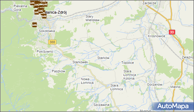 mapa Starków gmina Kłodzko, Starków gmina Kłodzko na mapie Targeo