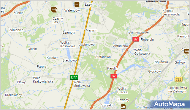 mapa Stefanowo gmina Lesznowola, Stefanowo gmina Lesznowola na mapie Targeo