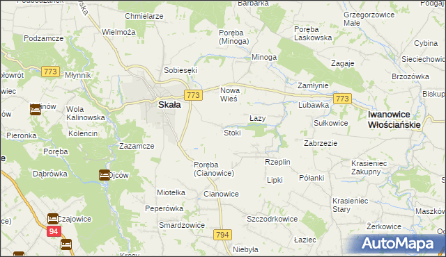 mapa Stoki gmina Skała, Stoki gmina Skała na mapie Targeo