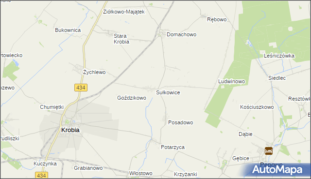 mapa Sułkowice gmina Krobia, Sułkowice gmina Krobia na mapie Targeo