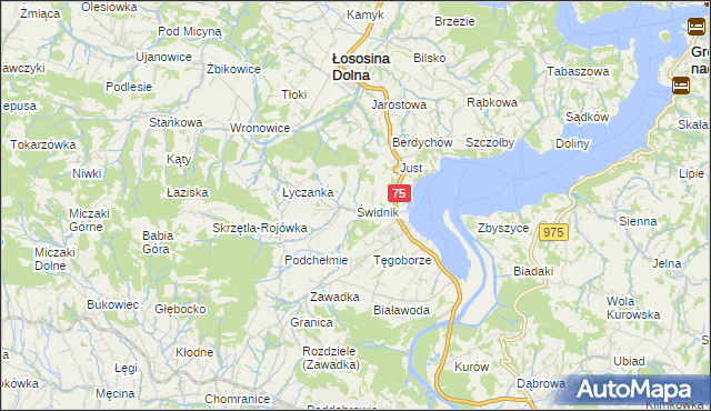 mapa Świdnik gmina Łososina Dolna, Świdnik gmina Łososina Dolna na mapie Targeo