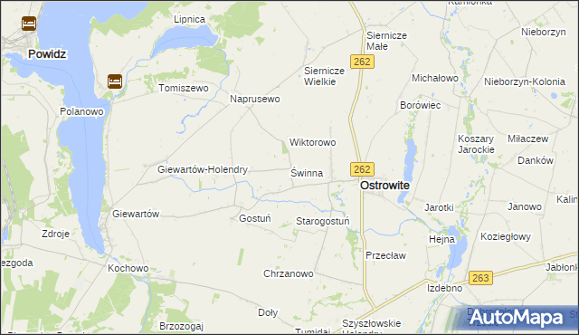 mapa Świnna gmina Ostrowite, Świnna gmina Ostrowite na mapie Targeo