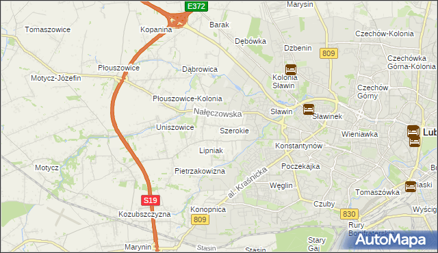 mapa Szerokie gmina Konopnica, Szerokie gmina Konopnica na mapie Targeo