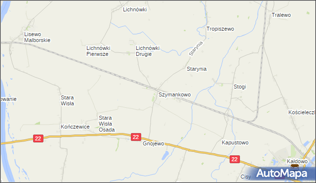 mapa Szymankowo gmina Lichnowy, Szymankowo gmina Lichnowy na mapie Targeo