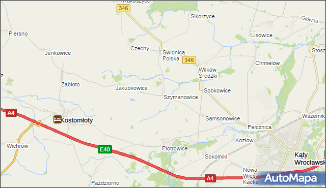 mapa Szymanowice gmina Kostomłoty, Szymanowice gmina Kostomłoty na mapie Targeo