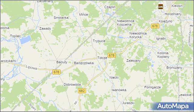 mapa Tołcze gmina Turośń Kościelna, Tołcze gmina Turośń Kościelna na mapie Targeo