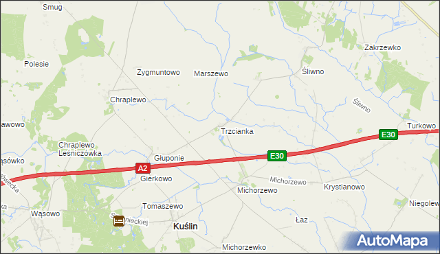 mapa Trzcianka gmina Kuślin, Trzcianka gmina Kuślin na mapie Targeo