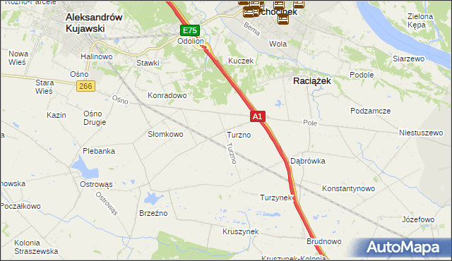 mapa Turzno gmina Raciążek, Turzno gmina Raciążek na mapie Targeo