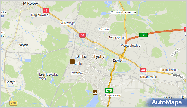 mapa Tychów, Tychy na mapie Targeo