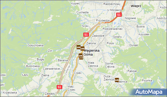 mapa Węgierska Górka, Węgierska Górka na mapie Targeo