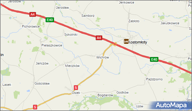 mapa Wichrów gmina Kostomłoty, Wichrów gmina Kostomłoty na mapie Targeo