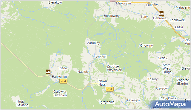 mapa Widełki gmina Daleszyce, Widełki gmina Daleszyce na mapie Targeo