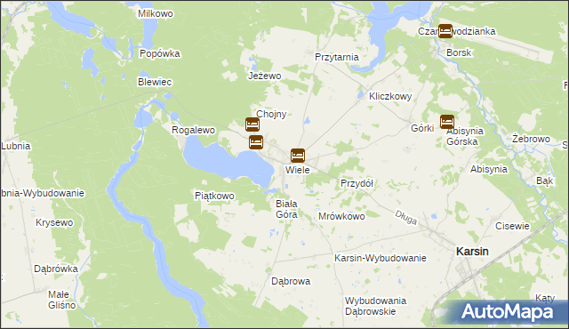 mapa Wiele gmina Karsin, Wiele gmina Karsin na mapie Targeo