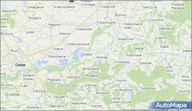 mapa Wieniec gmina Gdów, Wieniec gmina Gdów na mapie Targeo